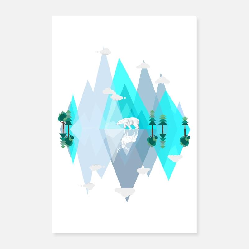 Upside Down World - Blue Ice Mountains with Polar Bear Poster 16" x 24" (40x60 cm)