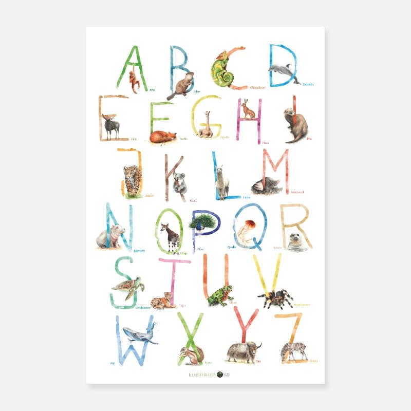 ABC Poster Tiere - Poster 40x60 cm - Weiß