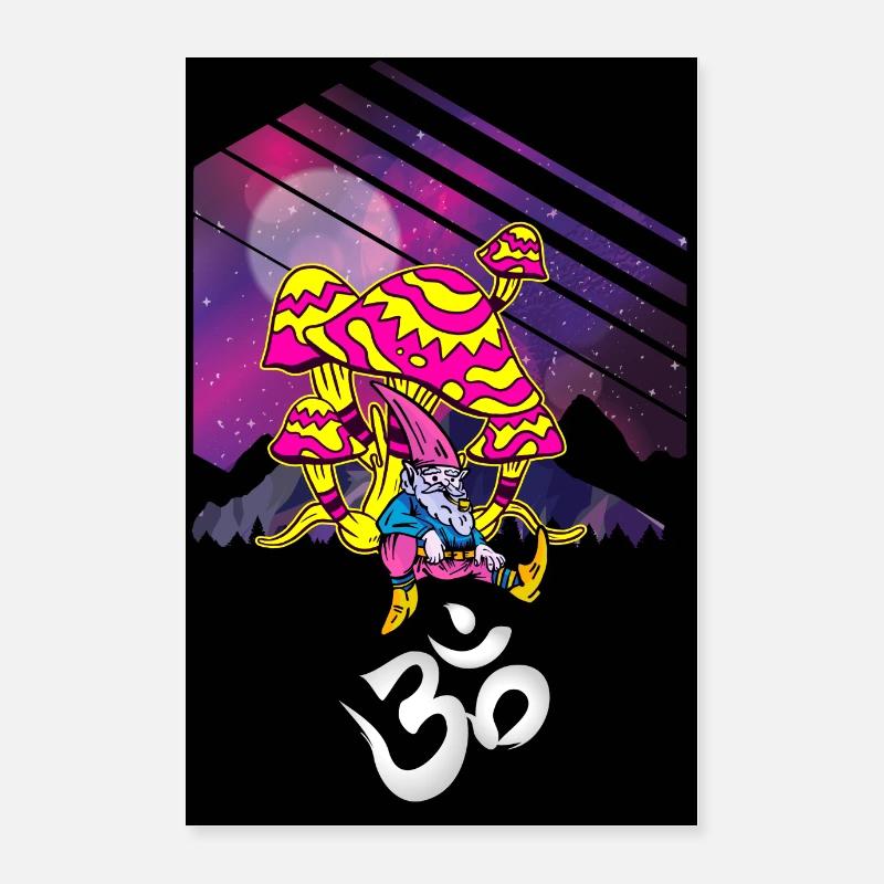 Champignon néon psychédélique - Poster 40 x 60 cm - blanc