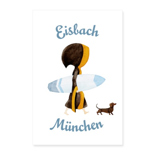 Poster Münchner Kindl Eisbach Surfer mit Dackel - Poster 40x60 cm