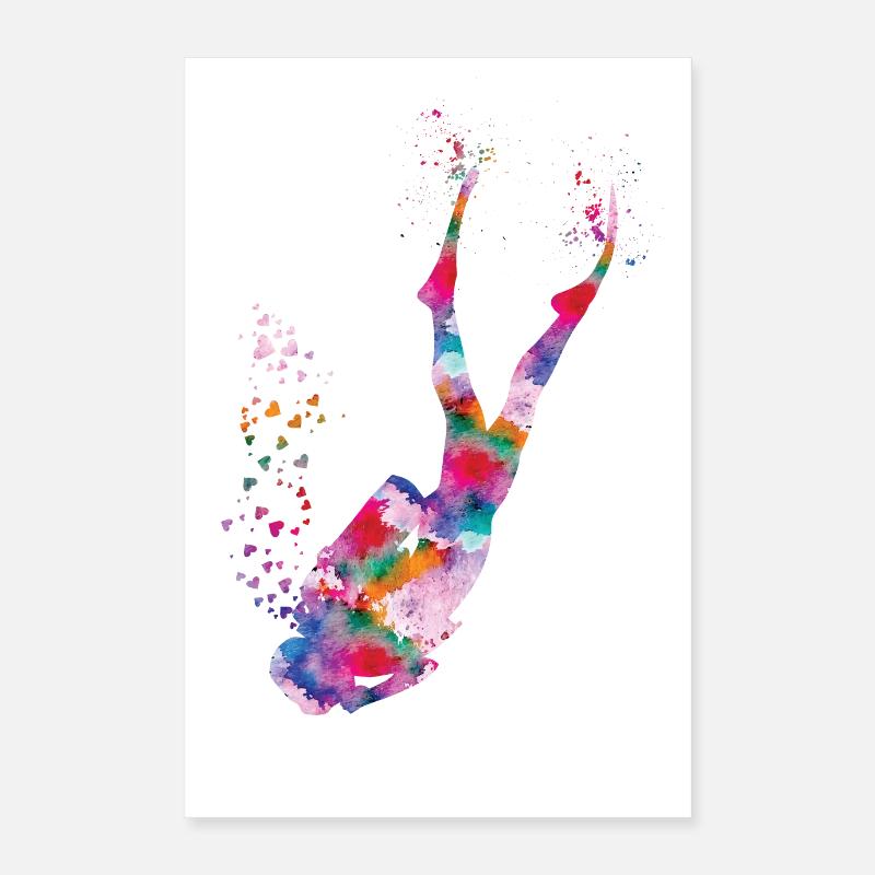 Diver colored water diver poster. Poster 16" x 24" (40x60 cm)