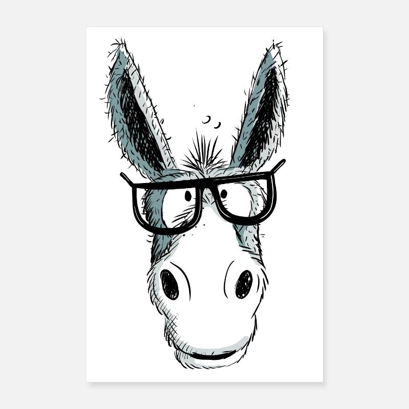 Funny Gray Nerd Donkey With Glasses I Comic Poster 16" x 24" (40x60 cm)