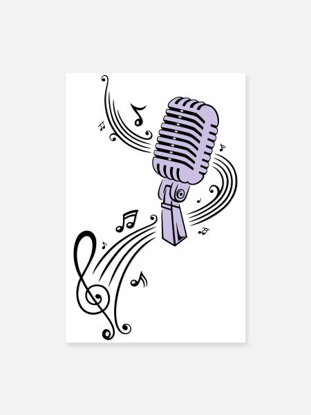 Musique, clef avec microphone rétro - Poster 40 x 60 cm - blanc - Devant