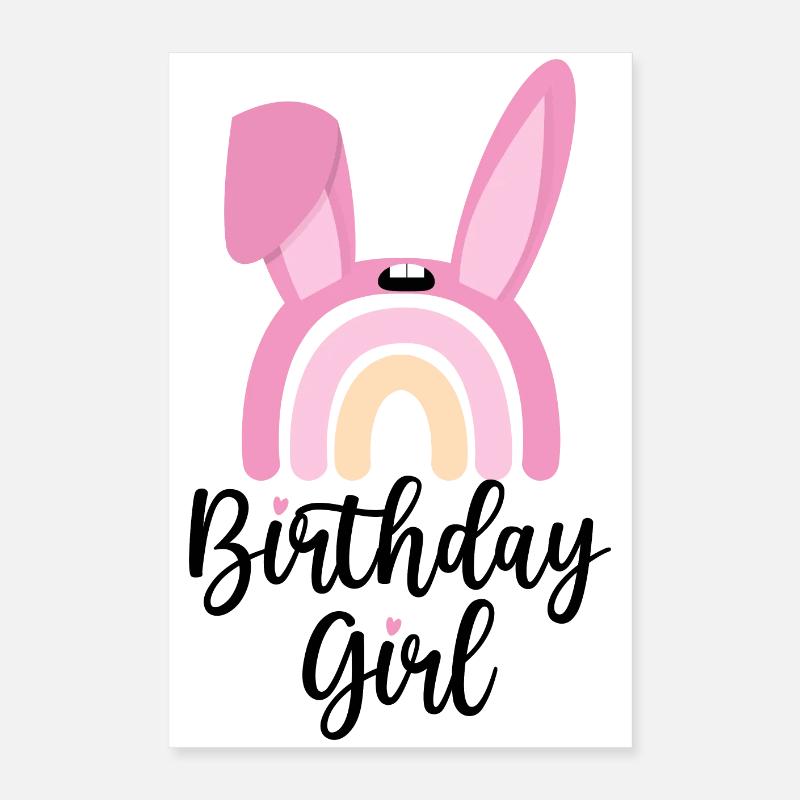 Lapin rose arc arc-en-ciel Poster 40 x 60 cm