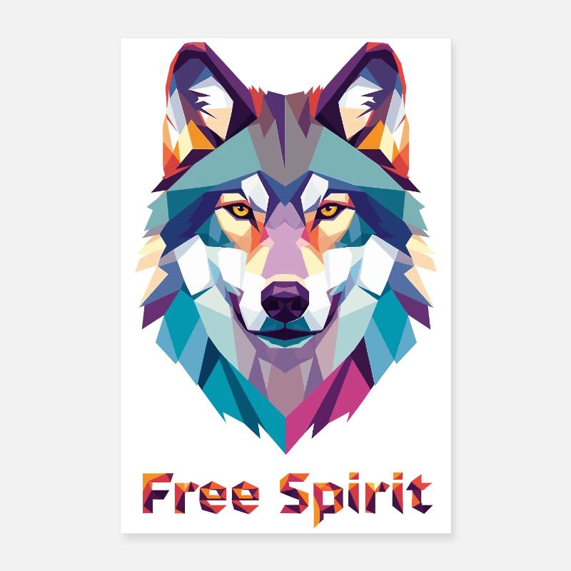 Loup géomorphique avec explosion de couleurs Poster 40 x 60 cm