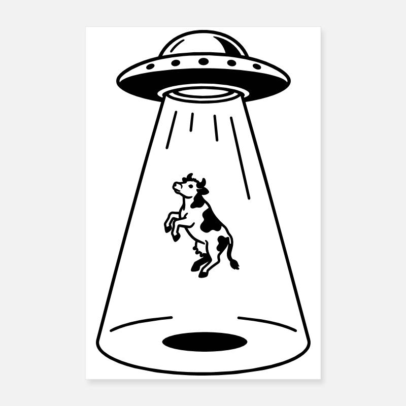 OVNI avec vache Poster 40 x 60 cm