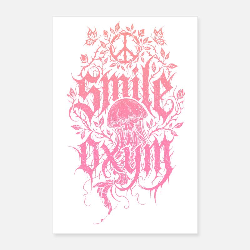 Méduses roses dans la forêt corallienne Poster 40 x 60 cm
