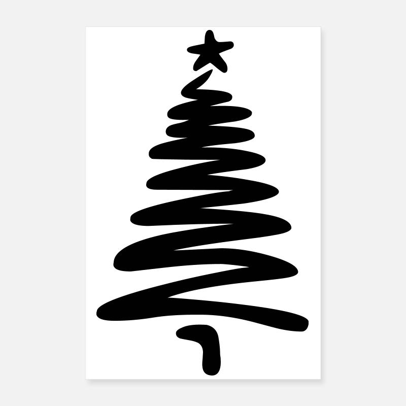 Christmas tree linear hand-drawn Poster 16" x 24" (40x60 cm)