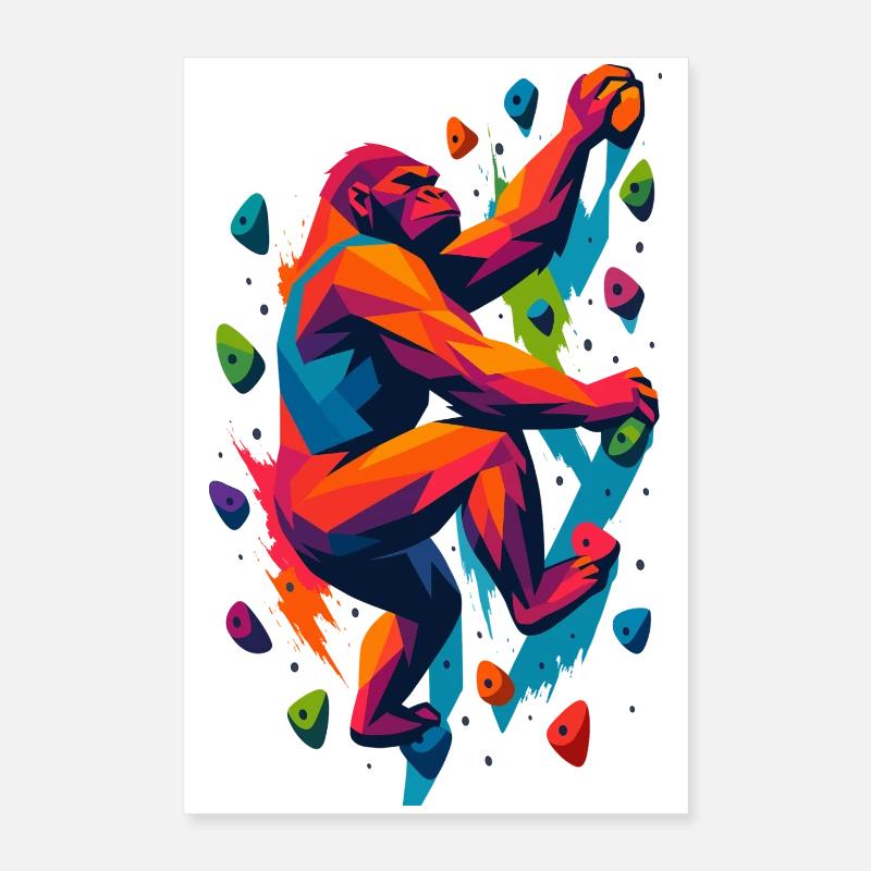 Bouldering Climbing Power Gorilla Silverback Strong Poster 16" x 24" (40x60 cm)