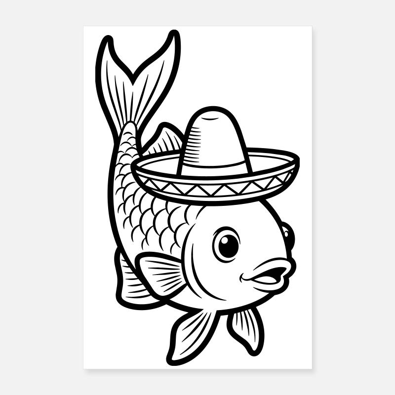 fish sombrero Poster 16" x 24" (40x60 cm)