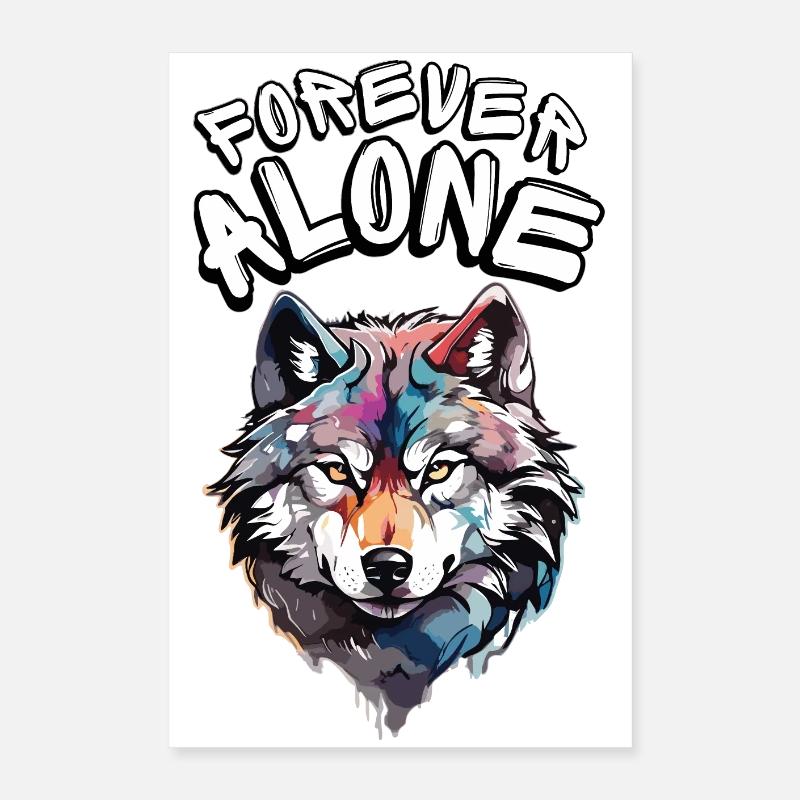 Ein farbenfrohes Wolfsporträt mit einer Botschaft Poster 40x60 cm