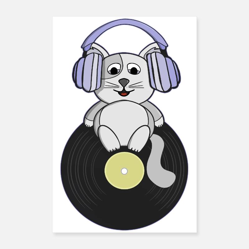 Nostalgisches Kätzchen, das Vinyl-Schallplatten liebt Poster 40x60 cm