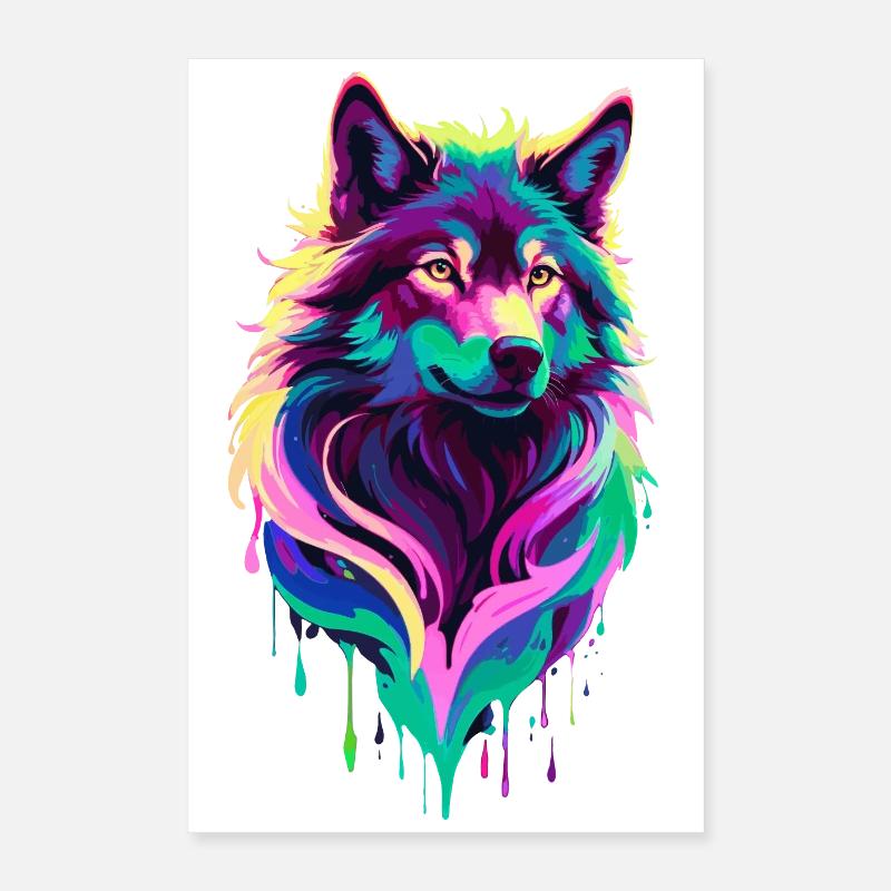 Farbenfroher Wolf Graffiti Wolfskopf Poster 40x60 cm