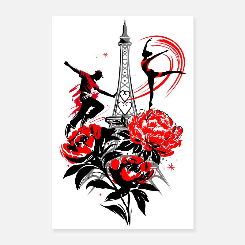 Danseuse Paris Silhouette, Rouge Noir Abstrait Poster 40 x 60 cm