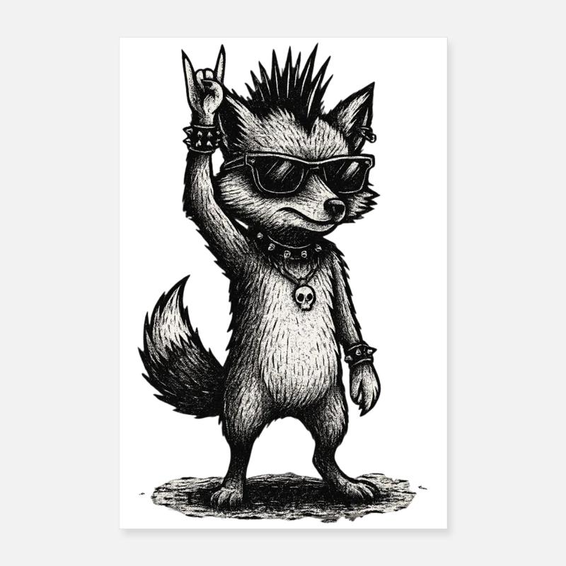 Rock Punk Fox with Sunglasses and Studs Poster 16" x 24" (40x60 cm)