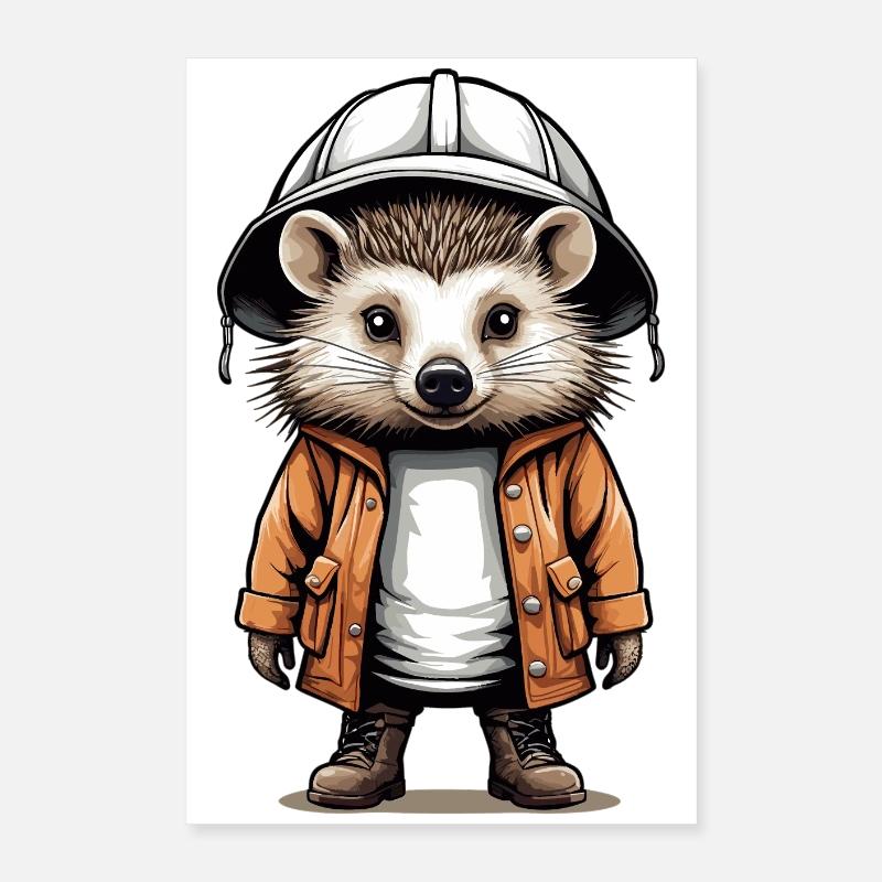 Cute hedgehog with expedition hat Poster 16" x 24" (40x60 cm)