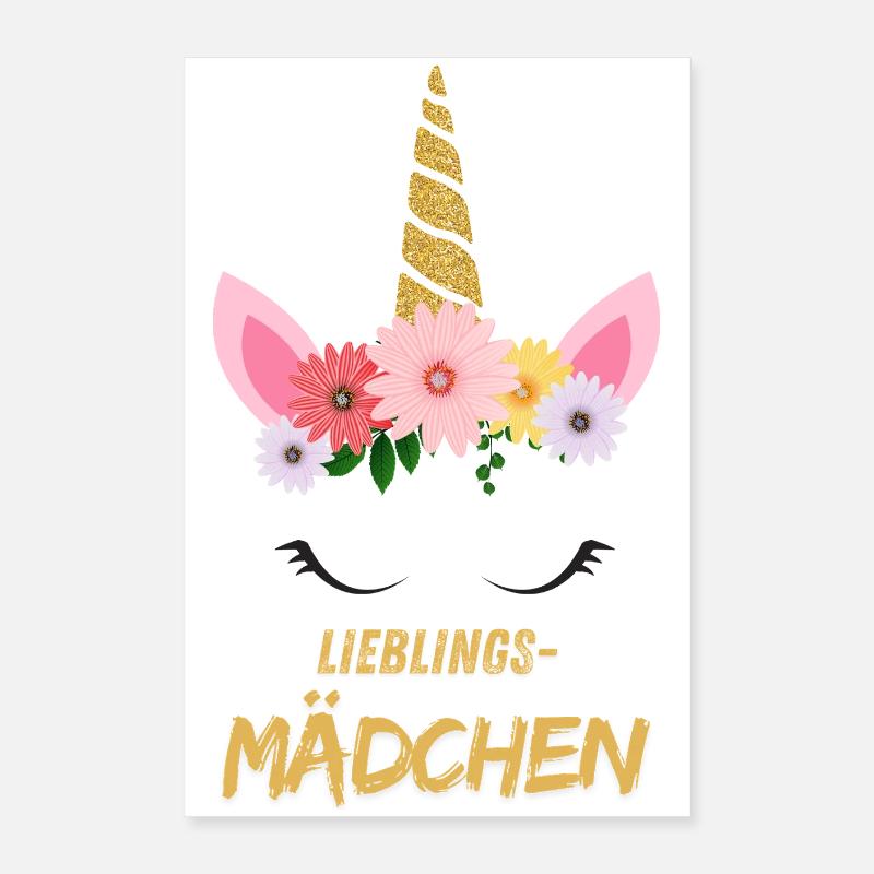 Lieblingsmädchen – Süßes Einhorn mit Blumen & gold Poster 40x60 cm