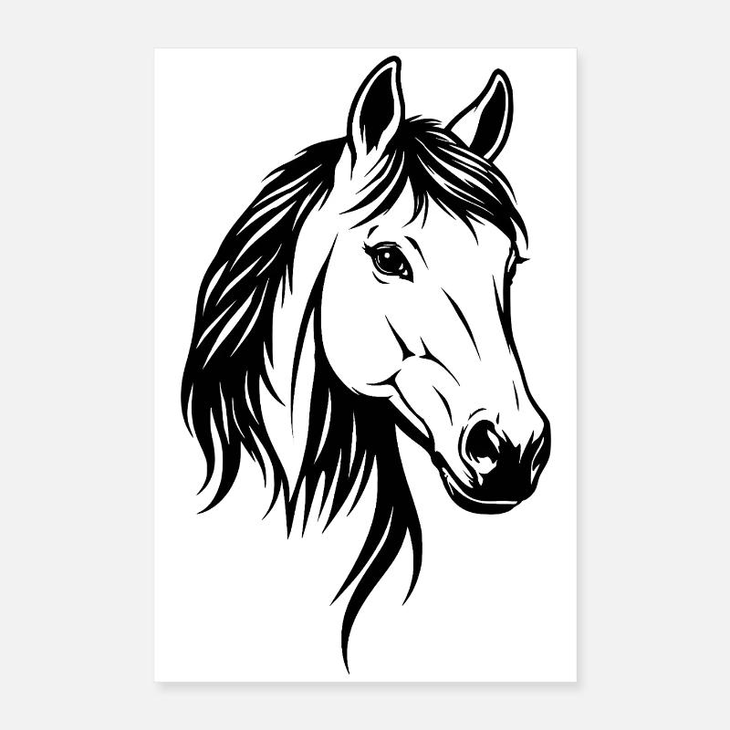 Pferdekopf Schwarz-Weiß Poster 40x60 cm
