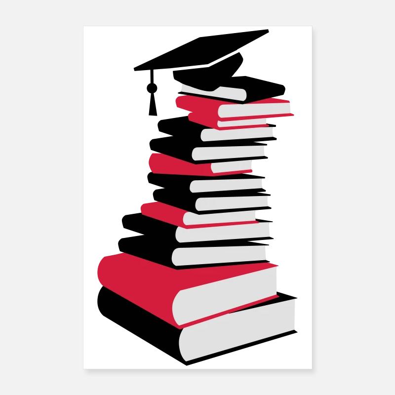 A stack of books with a mortarboard Poster 16" x 24" (40x60 cm)