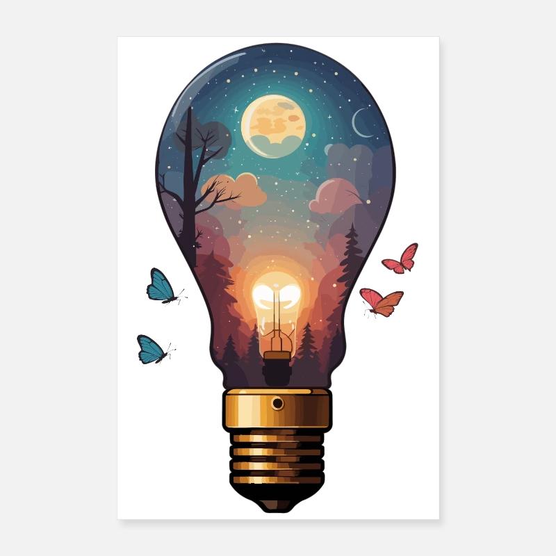 Light bulb with moonlight Poster 16" x 24" (40x60 cm)