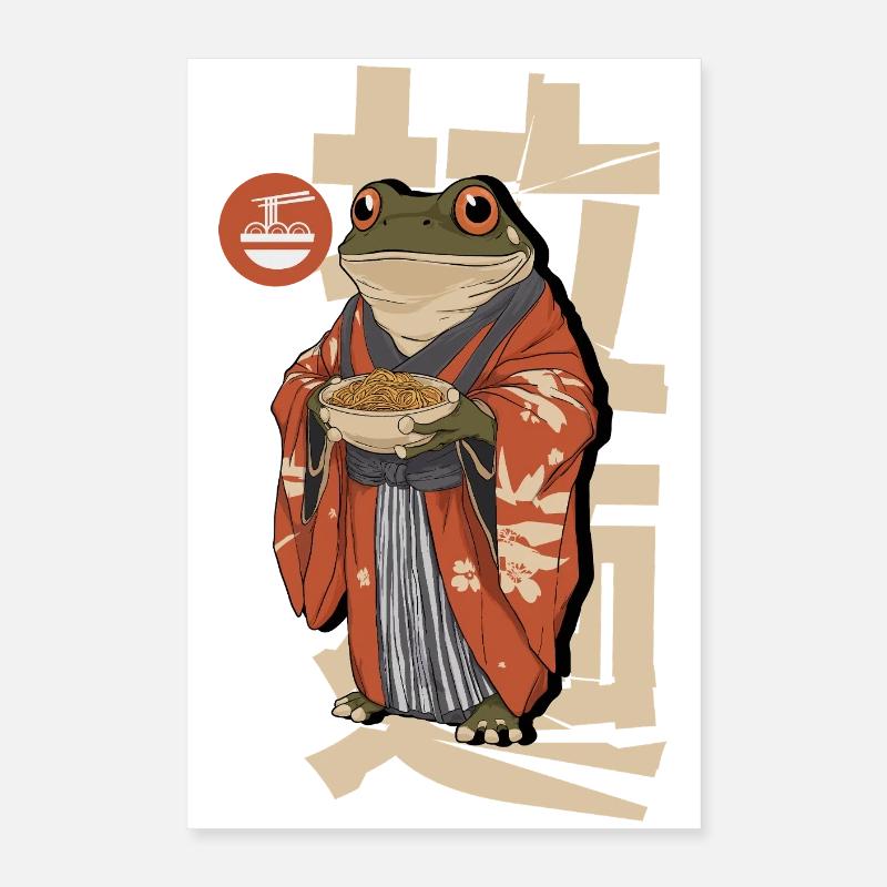 Des grenouilles mangeant des ramen Poster 40 x 60 cm