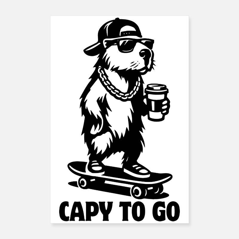 Capy à emporter | Skateboard Capybara | Café Poster 40 x 60 cm