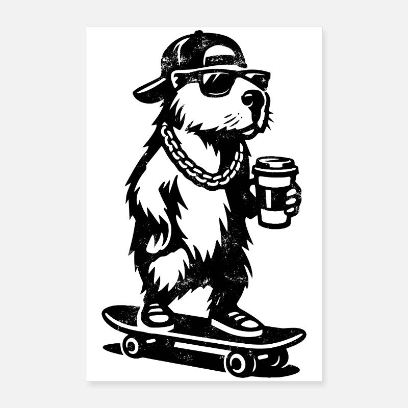 Capy à emporter | Skateboard Capybara | Café Poster 40 x 60 cm