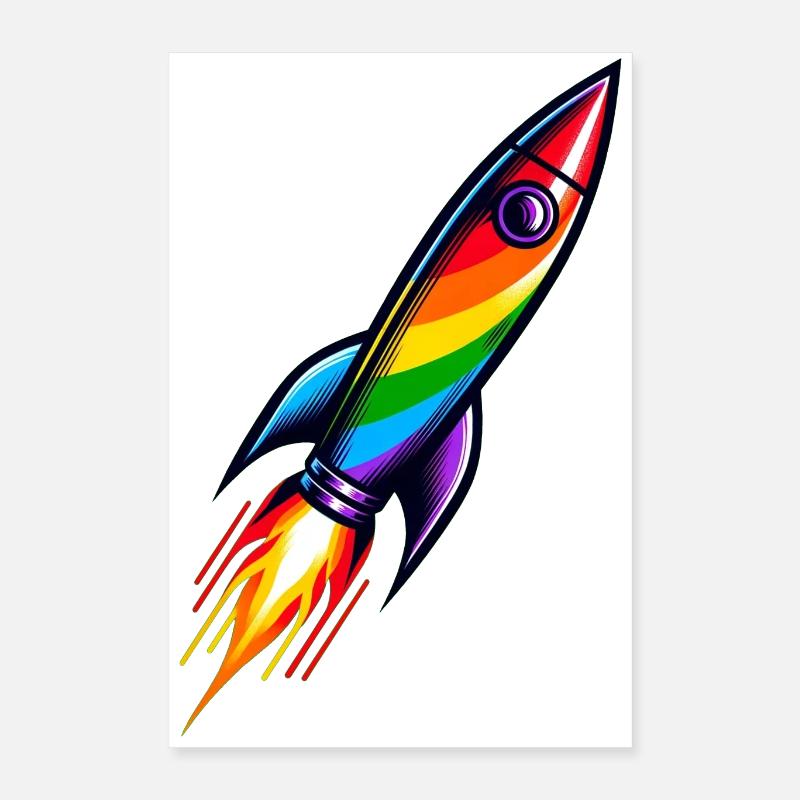 Rainbow Rocket | Rocket launch Poster 16" x 24" (40x60 cm)