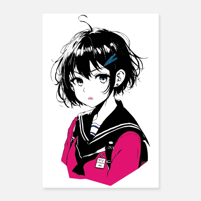 Manga Mädchen Pink Sailor Uniform Poster 40x60 cm
