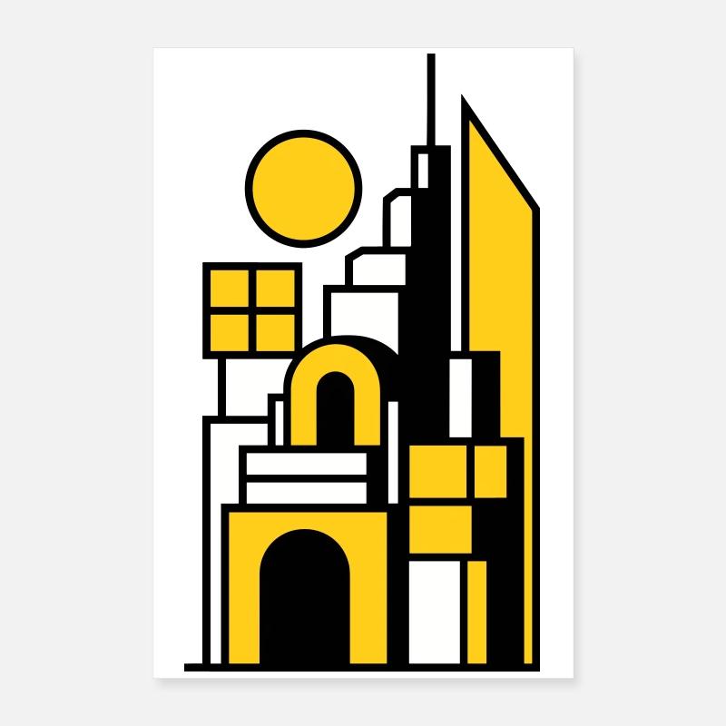 Abstraktes Stadtbild in Gelb Schwarz Poster 40x60 cm