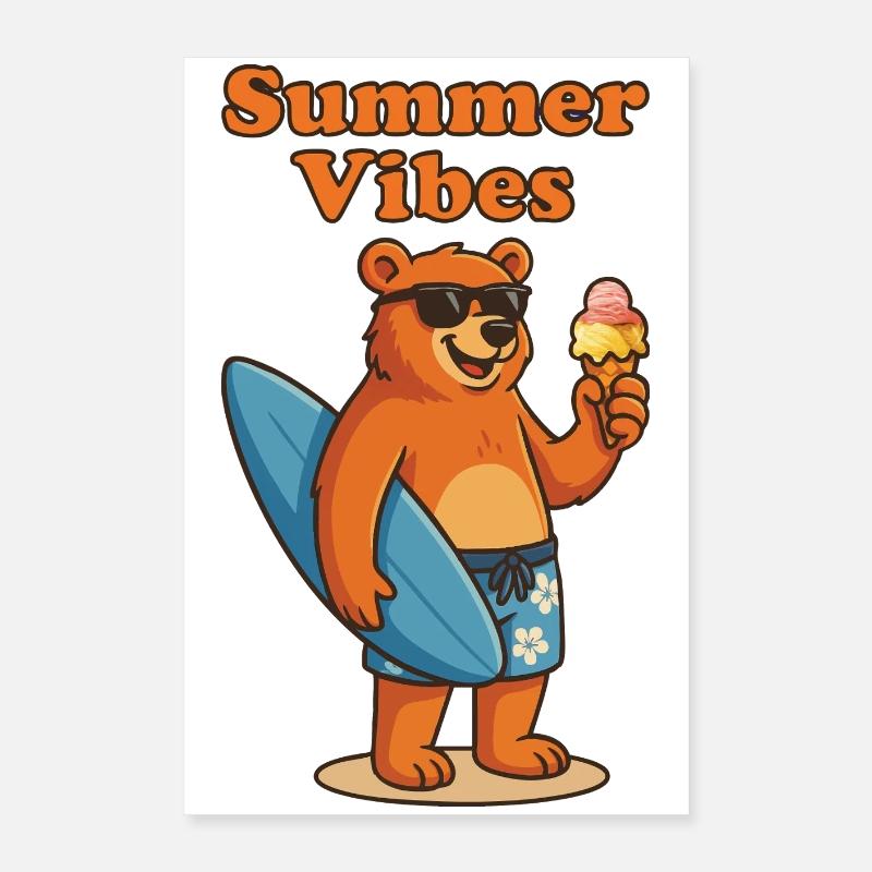 Summer Vibes Bear - Ours d’été avec glace Poster 40 x 60 cm