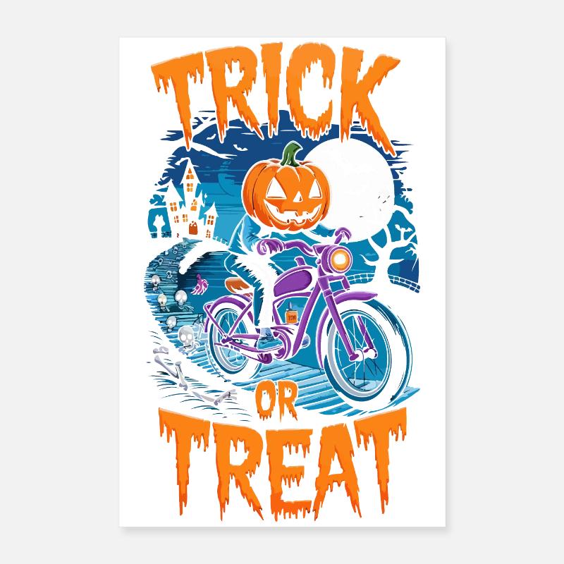 Halloween Süßes oder Saures Kürbis Fahrrad Poster 40x60 cm