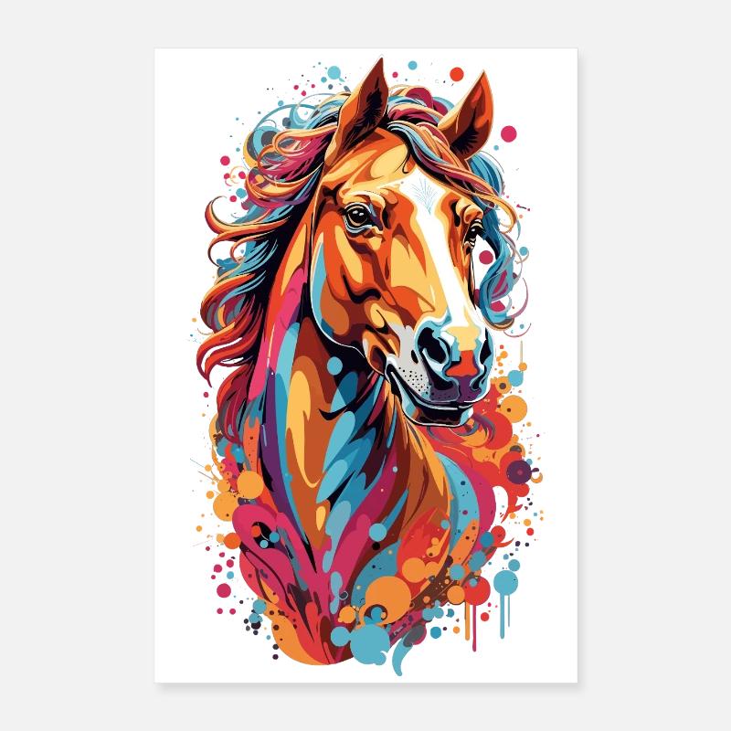 Tempête de couleurs Tête de cheval Poster 40 x 60 cm