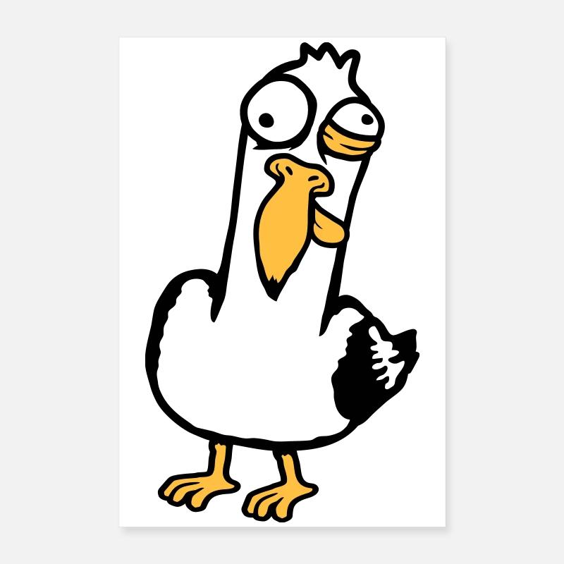 Crazy Seagull Squinting Grimace Insane Bird Poster 16" x 24" (40x60 cm)