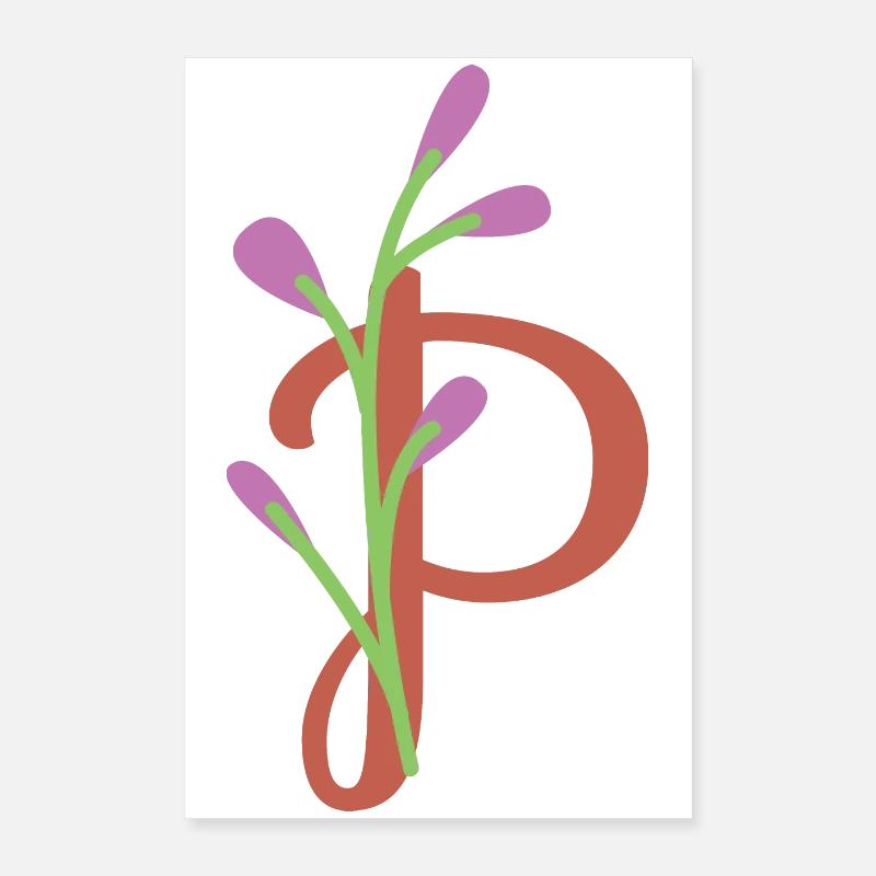Eleganter Buchstabe 'P' mit Blumen Poster 40x60 cm