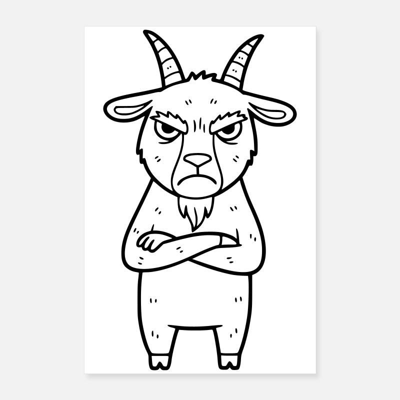 Angry Goat Cartoon Illustration Poster 16" x 24" (40x60 cm)