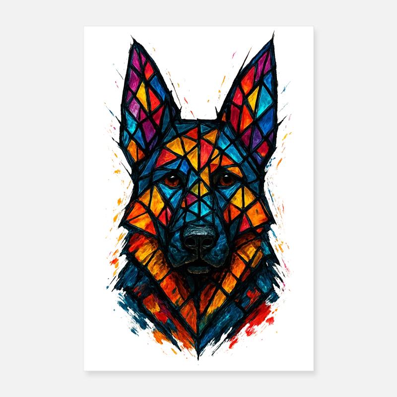 Deutscher Schäferhund Buntglaskunst Poster 40x60 cm