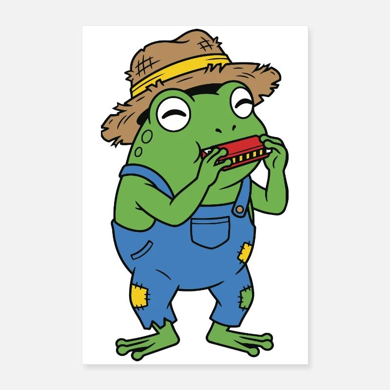 grenouille avec harmonica Poster 40 x 60 cm