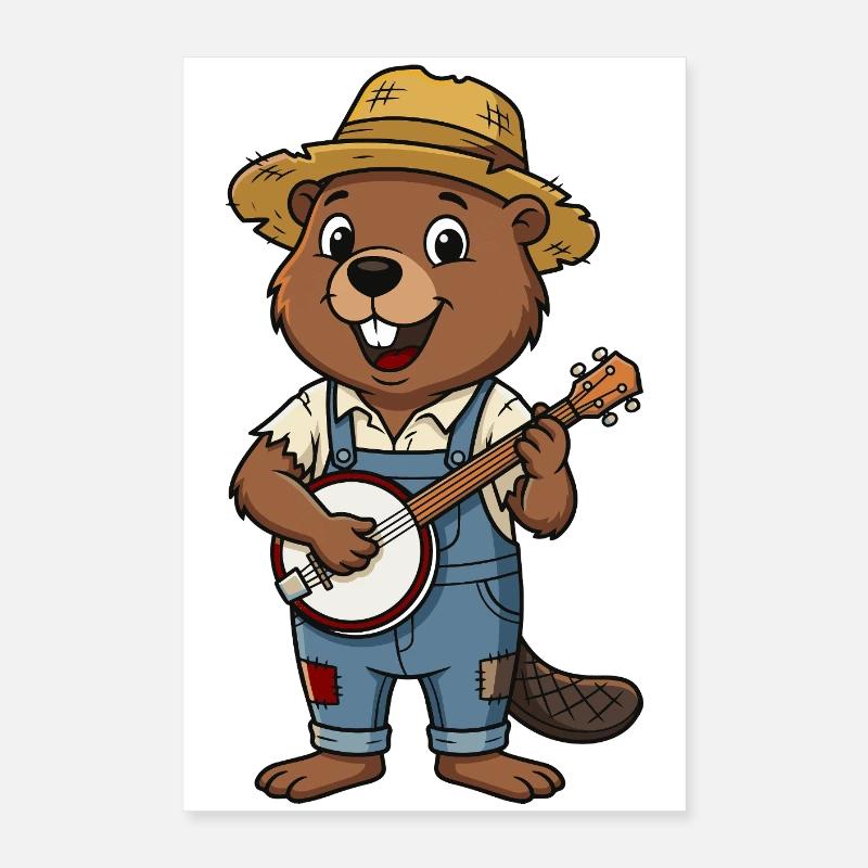 beaver with banjo Poster 16" x 24" (40x60 cm)