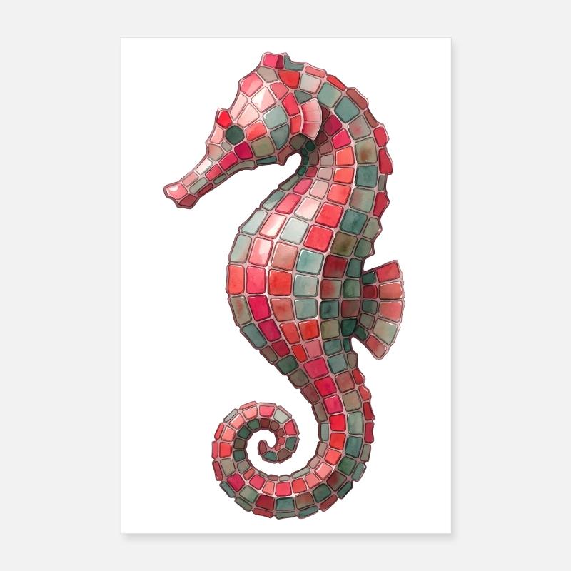 Seepferdchen Mosaik - Maritimes Kunst-Design Poster 40x60 cm