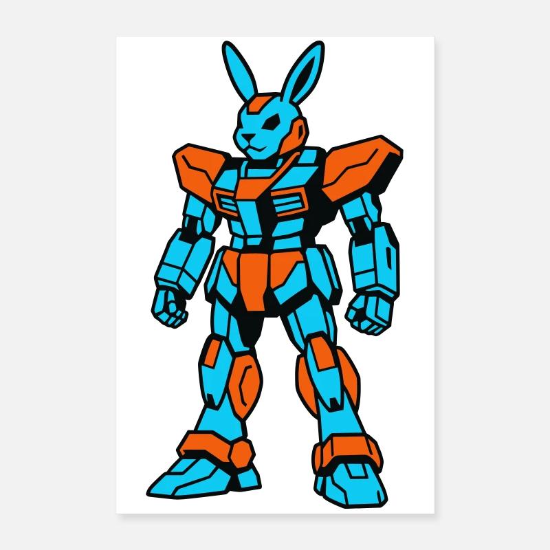 Robo Rabbit bleu orangé Poster 40 x 60 cm