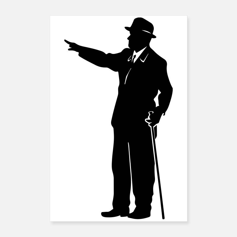 Silhouette de gentleman avec canne Poster 40 x 60 cm