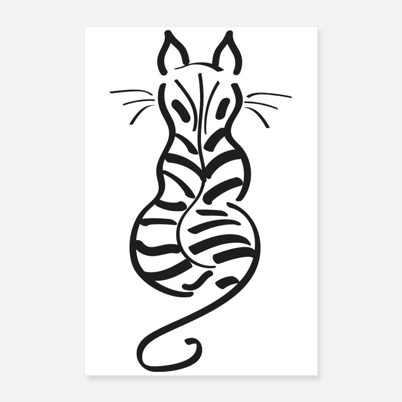 Cat Minimalist Line Back Stripe Tiger Poster 16" x 24" (40x60 cm)