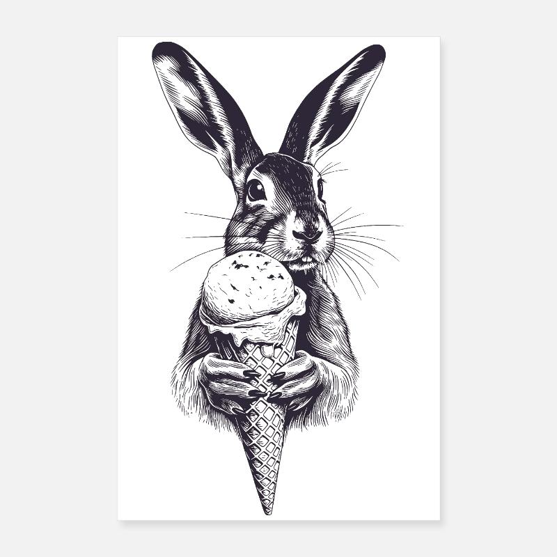 Hase mit Eis Vintage Gravur Poster 40 x 60 cm