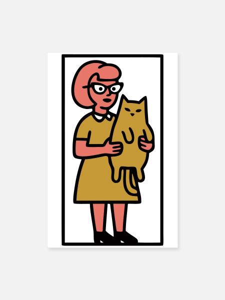 Katzenlady Haustier Illustration - Poster 40x60 cm - Weiß