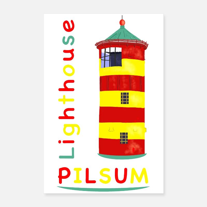 Phare de Pilsum, point de repère, dessin. Poster 40 x 60 cm