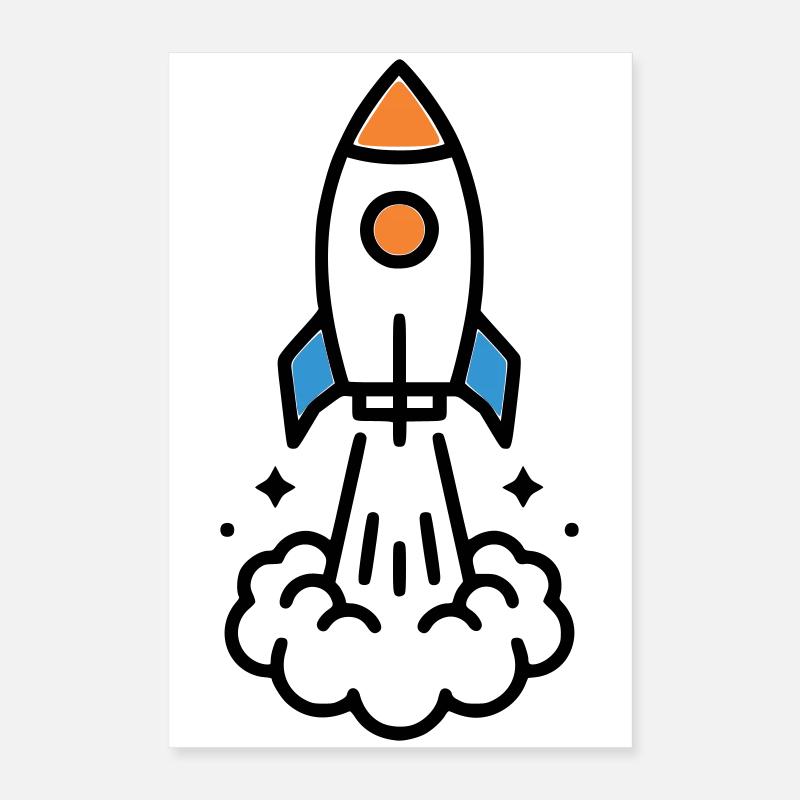 Rakete Start Weltraum Comic Poster 40x60 cm