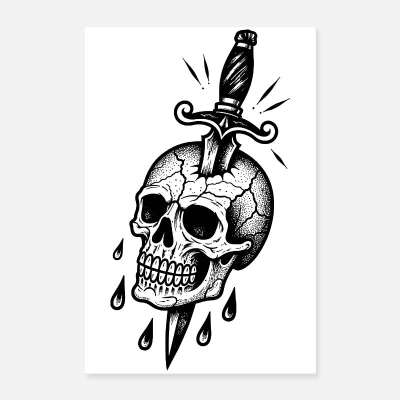 Zerbrochener Schädel mit einem Dolch Poster 40x60 cm