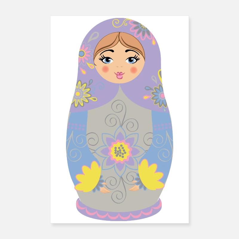 Colored Matryoshka Doll Illustration Poster 16" x 24" (40x60 cm)