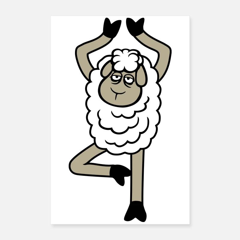 Sheep Tired Exhausted Sad Yoga Tree Pose Comic Poster 16" x 24" (40x60 cm)